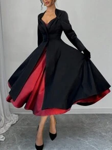 SHEIN Unity Women Elegant Butterfly Collar A-Line Jacket Fall Cloth For Women - Black - View 7