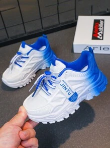 1 双女童蓝色系带舒适运动跑步鞋，儿童鞋 - 藍色 - 查看 3