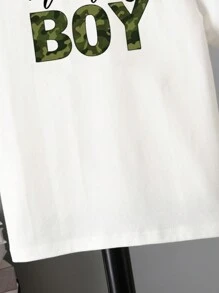 SHEIN Áo thun ngắn tay cổ tròn in logo chữ đơn giản cho bé trai, kiểu dáng thường ngày, thích hợp mặc cùng mẹ và bé (bán lẻ từng chiếc), thích hợp cho kỳ nghỉ hè. - trắng - Xem 5