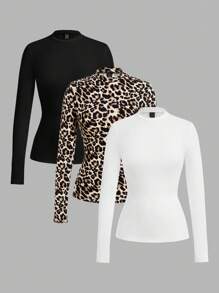 Ellevyn 3pcs/Set Women Versatile Long Sleeve Stand Collar Base Layer Top