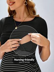 SHEIN Maternity Striped Print Nursing Dress