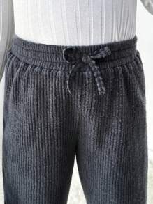 SHEIN Tween Girl Solid Color Elastic Waist Knit Pants - Black - View 4