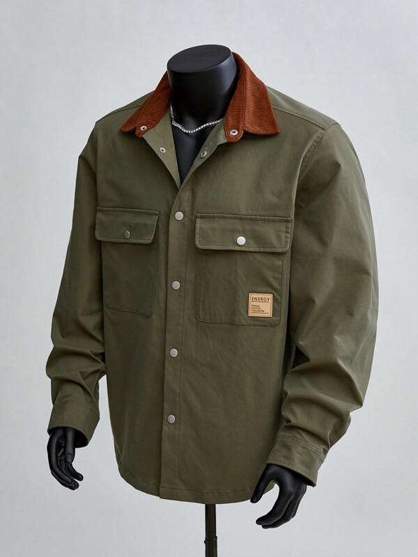 Manfinity VCAY 1件男士休闲宽松拼接长袖衬衫，秋季款