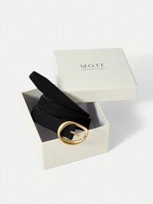 MOTF PREMIUM 1PC WOMEN'S ASYMMETRICAL SHAPE BUCKLE BLACK WAIST BELT, SUITABLE FOR WORK AND DAILY COMMUTE - Black - View 8