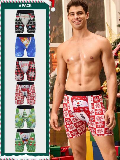 Notgurli 6pcs/Pack Men's Colorful Snowman Printed Socks, Christmas