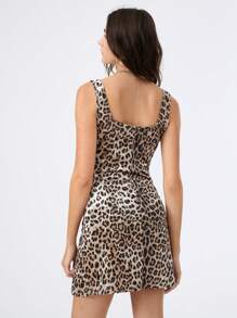 SHEIN EZwear 女式休闲豹纹开衩无袖连衣裙 - 棕色 - 查看 5