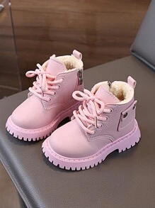 1 đôi bốt mùa đông ấm áp lót lông màu hồng cho bé gái mới biết đi ngoài trời - Hồng - Xem 2