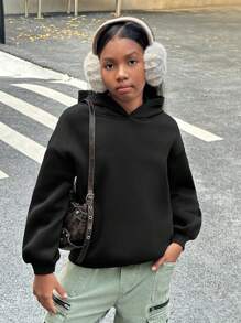 Tween Girl Leopard Pattern Hoodie Pullover Sweatshirt, Tween Girl Fleece Warmth - Black - View 2