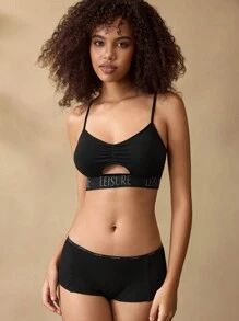 Ocili Leisure Women Letter Print Seamless Double-Layer With Cup Spaghetti Strap Bra - Black - View 7
