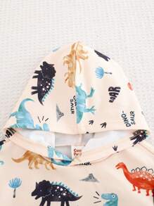 Cozy Pixies 2pcs/Set Baby Boy Cartoon Dinosaur Hooded Sweatshirt And Elastic Waist Pants Set - Multicolor - View 3