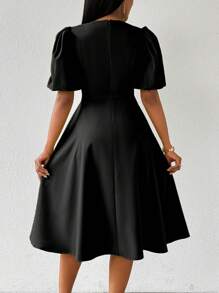 Lunelith SHEIN Lunessa 泡泡袖收腰长裙，绿色，女款，春夏长款女装