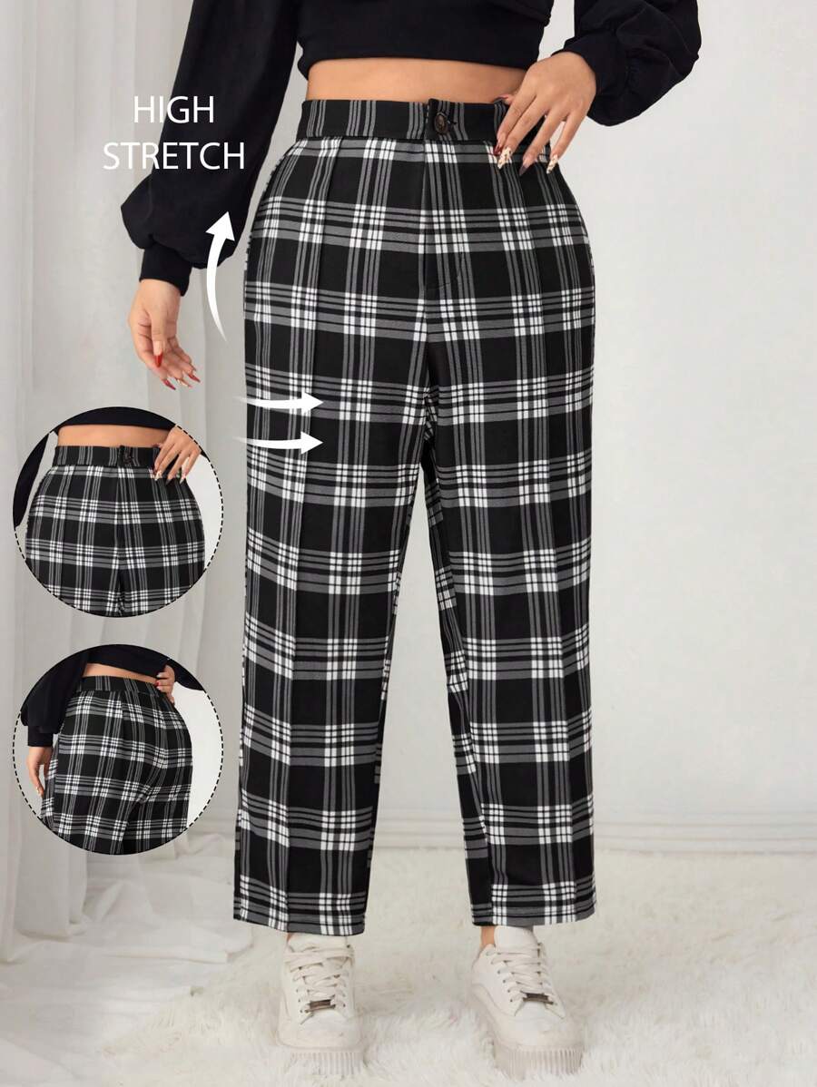 Mulvari 大码格子图案休闲宽松裤，适合户外使用 - 黑與白 - 查看 1