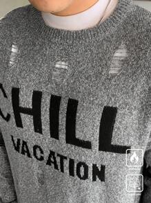 Manfinity CasualKnits Men's Casual Letter Pattern Crew Neck Long Sleeve Sweater, Autumn/Winter - Multicolor - View 3