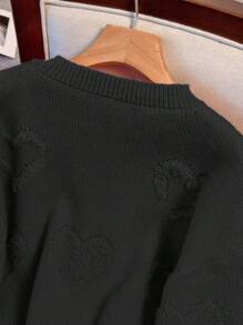 Calvaya 大码休闲日常圆领落肩做旧针织毛衣，秋冬针织套头衫 - 黑色 - 查看 6