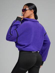 Innovista Sweatshirt de sport ample en polaire pourpre, survêtement, course, sweatshirt court avec boucles à fermeture éclair de couleurs contrastées, tenues de sport de gym quotidiennes, hoodies pour femmes, tenues d'automne pour femmes, sweatshirts d'automne, camping, extérieur, tenue d'automne et d'hiver pour femmes, maillot, vêtements pour temps froid