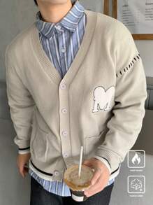 Manfinity CasualKnits Men's Letter Embroidery Long Sleeve Single Breasted Casual Cardigan, Autumn/Winter - Multicolor - View 2