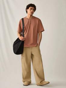 Manfinity VCAY Camiseta de manga corta de punto casual y holgada para hombre - Caqui - Ver 3