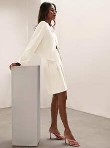 COSMINA 1 件女式秋季纯色圆领长袖单排扣时尚夹克 - 白色 - 查看 4