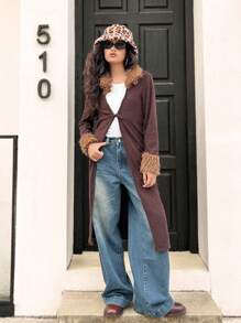 SHEIN Teen Girls Elegant Vintage Ribbed Solid Color Coat, Fitted Fluffy Collar, Suitable For Daily Wear, Jacket, Fall Season