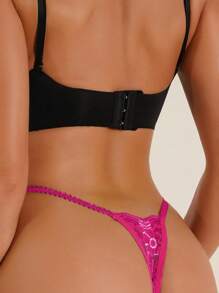 MidnightGlam Floral Lace O-Ring Detail Bow Front G-String Sexy Lingerie Bow Tie, Lingerie For Women,Sexy,Valentine's Day,Wedding - Hot Pink - View 2