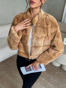 SHEIN Privé 女士翻领长袖奢华蓬松冬季大衣