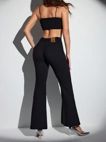 SHEIN X Belinda NO NAME Designer Frauen Glamouröse Hoch Taillierte Hose mit Schlitz und Strass Dekor, für Erntedankfest, Feiertage, Neujahr, Festivals