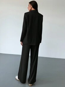 Aloruh 新品优雅办公套装，采用剪影效果、小众设计、长款西装外套 - 黑色 - 查看 4