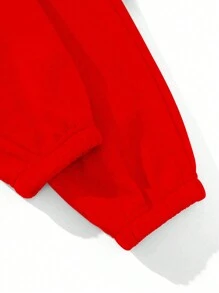 SHEIN Slayr Conjunto de 2 piezas de top de manga larga con cuello redondo y pantalón con bolsillo con estampado de dibujos animados para mujer - Rojo - Ver 5