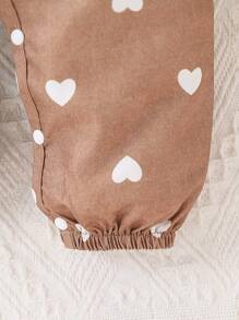 Schattige Baby Meisjes Voetjes Met Hartenprint 2 In 1 Lange Mouw Jumpsuit, Voor Herfst/Winter