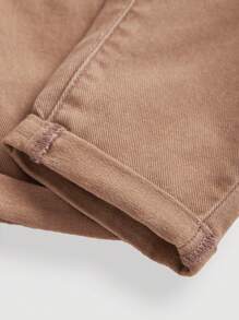 SHEIN Baby Girls/Toddler Bowknot Khaki Denim Wide Leg Plush Lined Pants - Khaki - View 3