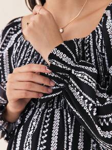 SHEIN Maternity Ditsy Floral Lantern Sleeve Blouse, Spring/Autumn - Black - View 5