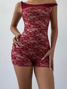 Aloruh Mono asimétrico de encaje sexy para mujer, verano
