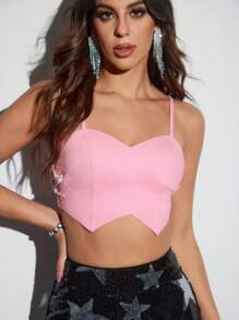 THE NERVE Designer Denim Effect Star Cutout Rhinestone Decor Cowgirl Cami Top, For Holiday, Spring, Going Out, Festival