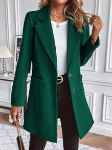 Chiquease Women's Elegant Slim Fit French Style Long Sleeve Overcoat - Dark Green - View 4