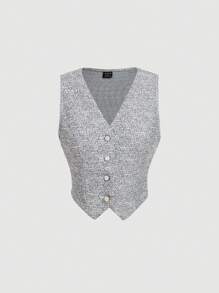 SHEIN MOD Conjunto de traje elegante para mujer con chaleco y pantalón de pierna recta en color negro y blanco para otoño/invierno - Blanco y Negro - Ver 7
