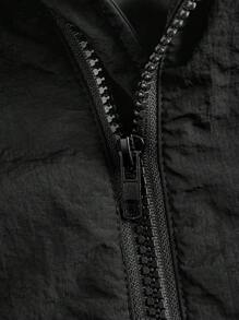 SHEIN EZwear Plus Size Solid Color Funnel Neck Zip-Up Long Sleeve Padded Coat, Winter - Black - View 4