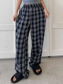 DAZY 1 件女式复古格子图案宽松睡裤、家居服下装