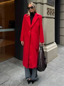 Aloruh Elegante abrigo rojo de mujer de estilo vintage con solapas grandes, suelto y extra largo, abrigo largo, gabardina de mujer, abrigo rojo, chaqueta roja, blazer rojo, chaqueta de manga larga roja, ropa de Navidad para mujer, conjunto navideño - Rojo - Ver 4