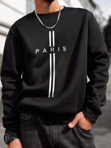 Manfinity Homme Plus Size Men Letter Graphic Print Crew Neck Casual Sweatshirt, Fall Season