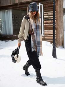 Aveloria Affinna Kurtka w stylu college'u Cool Girl PU Patchwork w kontrastowym kolorze z zamkiem błyskawicznym i długimi rękawami, dla kobiet zimą