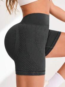 Schwarze matte nahtlose Sport-Shorts mit breitem Bund