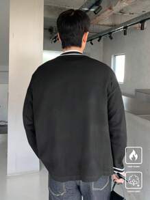 Claim Dot Men's Striped Print Pocket Knit Cardigan Sweater - Black - View 2