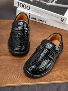 1 Pair Children Lacquer Button Casual Oxford & Loafer Shoes, Non-Slip, Durable, All Season Wear - Black - View 1