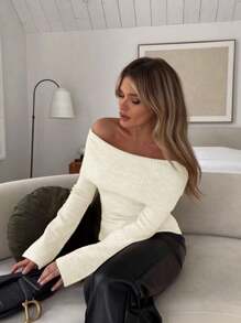 Chiquease 秋冬新款时尚纯色方领针织套头衫 - 白色 - 查看 3