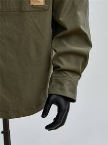 Manfinity VCAY 1件男士休闲宽松拼接长袖衬衫，秋季款 - 橄欖綠 - 查看 5