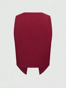 Chiquease Áo khoác vest đính đá và tua rua thời trang thu - Màu Đỏ Sâu - Xem 2