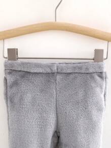 SHEIN Quần dài liền quần bằng vải nỉ ấm áp và mềm mại cho bé trai - Xám - Xem 5