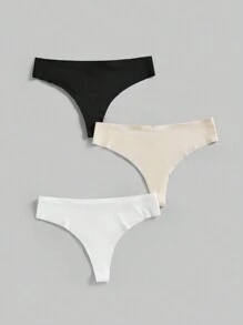 ROMWE 3pcs Ice Silk Seamless Metal Thong Panty Set - Multicolor - View 2