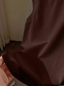 Comfortcana 女士休闲百搭纯色二合一 T 恤 - 咖啡棕 - 查看 3