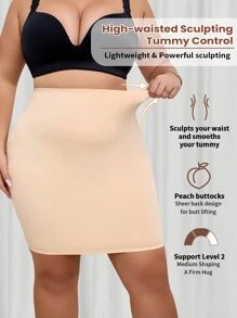 女士加大码无缝收腹塑身裙，高腰紧身迷你裙 - 杏色 - 查看 4